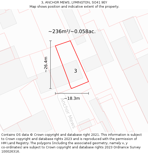 3, ANCHOR MEWS, LYMINGTON, SO41 9EY: Plot and title map