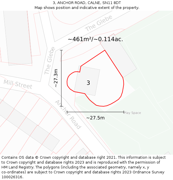 3, ANCHOR ROAD, CALNE, SN11 8DT: Plot and title map