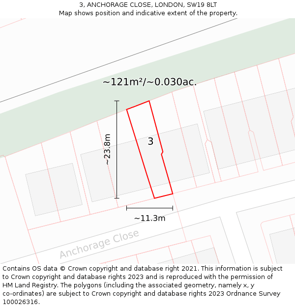 3, ANCHORAGE CLOSE, LONDON, SW19 8LT: Plot and title map