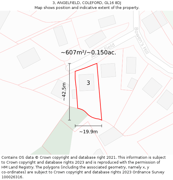 3, ANGELFIELD, COLEFORD, GL16 8DJ: Plot and title map