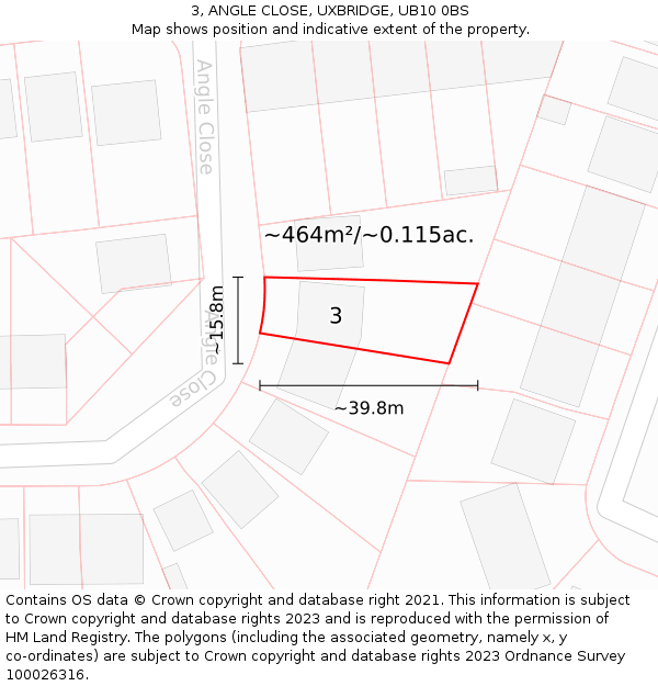 3, ANGLE CLOSE, UXBRIDGE, UB10 0BS: Plot and title map