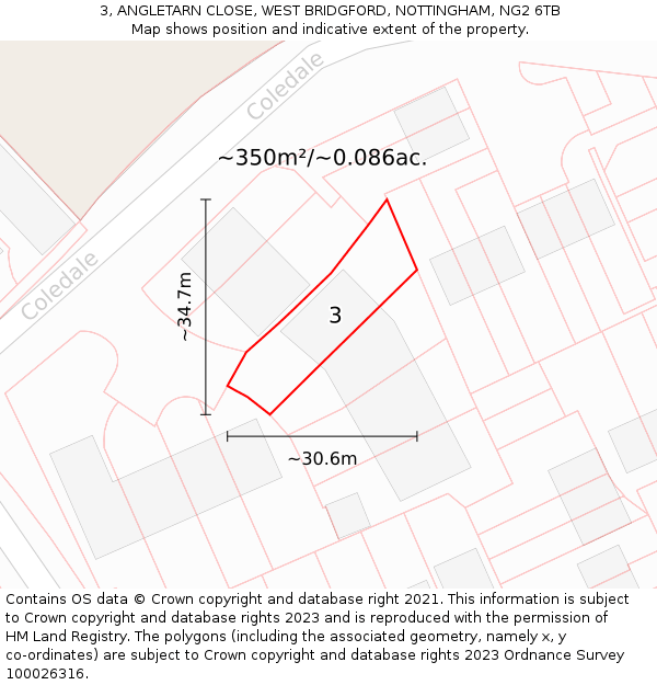 3, ANGLETARN CLOSE, WEST BRIDGFORD, NOTTINGHAM, NG2 6TB: Plot and title map