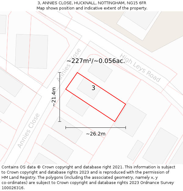 3, ANNIES CLOSE, HUCKNALL, NOTTINGHAM, NG15 6FR: Plot and title map