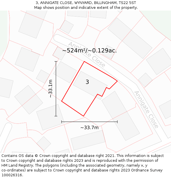 3, ANNIGATE CLOSE, WYNYARD, BILLINGHAM, TS22 5ST: Plot and title map