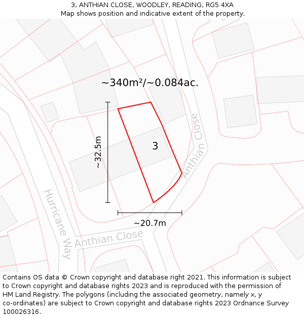 3, ANTHIAN CLOSE, WOODLEY, READING, RG5 4XA: Plot and title map