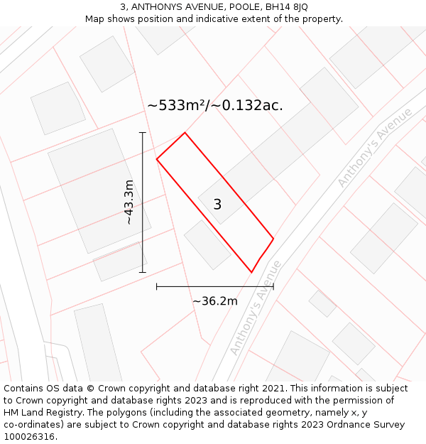 3, ANTHONYS AVENUE, POOLE, BH14 8JQ: Plot and title map