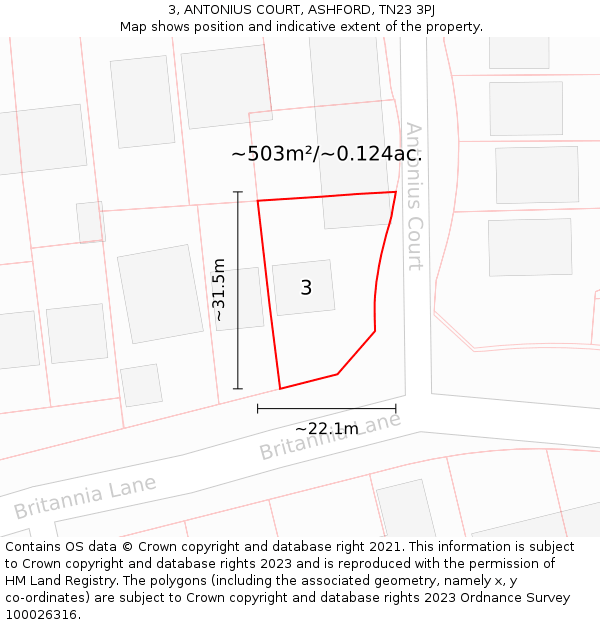 3, ANTONIUS COURT, ASHFORD, TN23 3PJ: Plot and title map