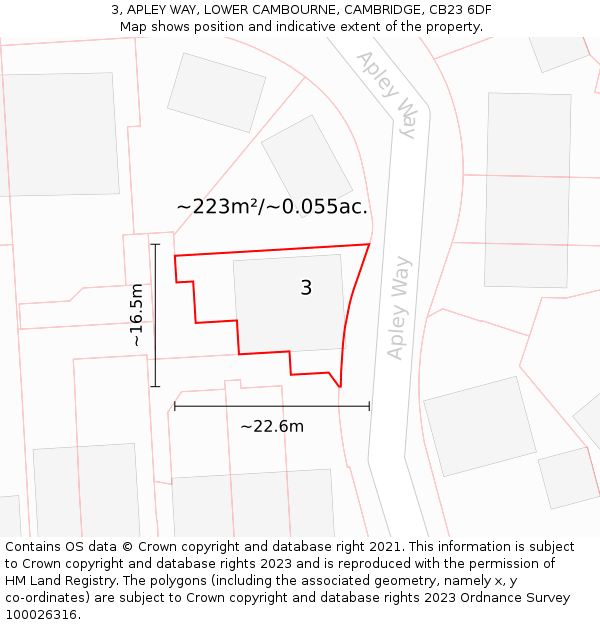3, APLEY WAY, LOWER CAMBOURNE, CAMBRIDGE, CB23 6DF: Plot and title map