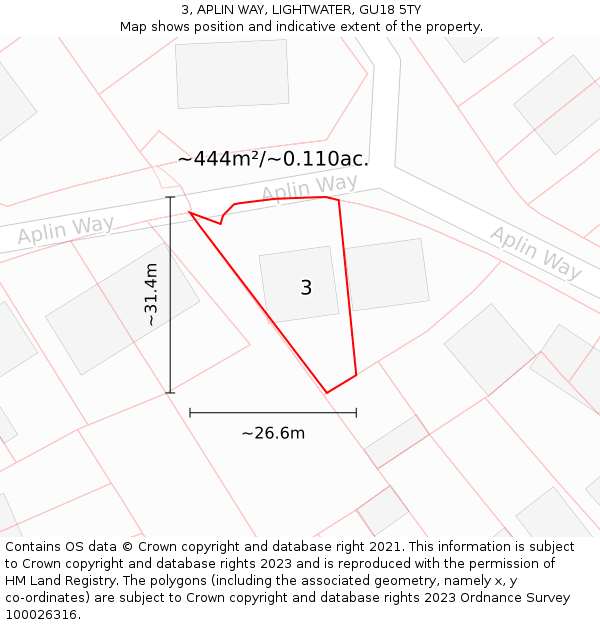 3, APLIN WAY, LIGHTWATER, GU18 5TY: Plot and title map