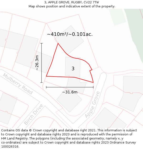 3, APPLE GROVE, RUGBY, CV22 7TW: Plot and title map