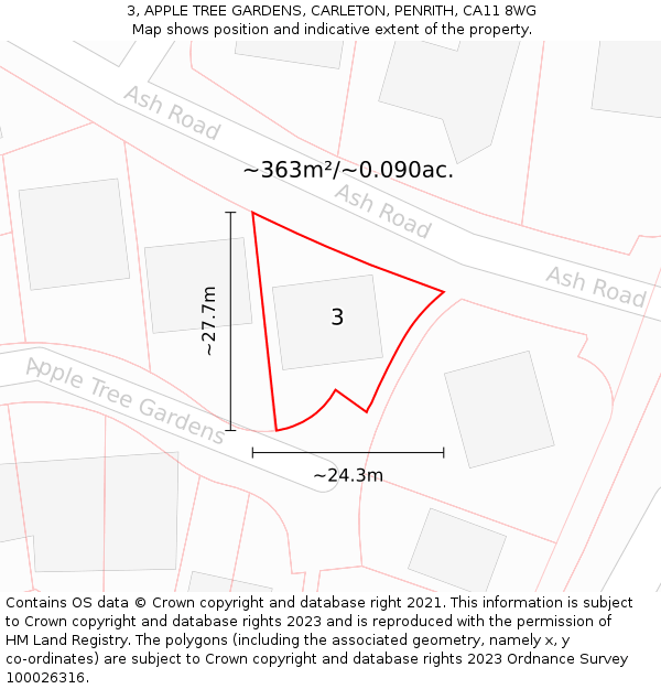 3, APPLE TREE GARDENS, CARLETON, PENRITH, CA11 8WG: Plot and title map