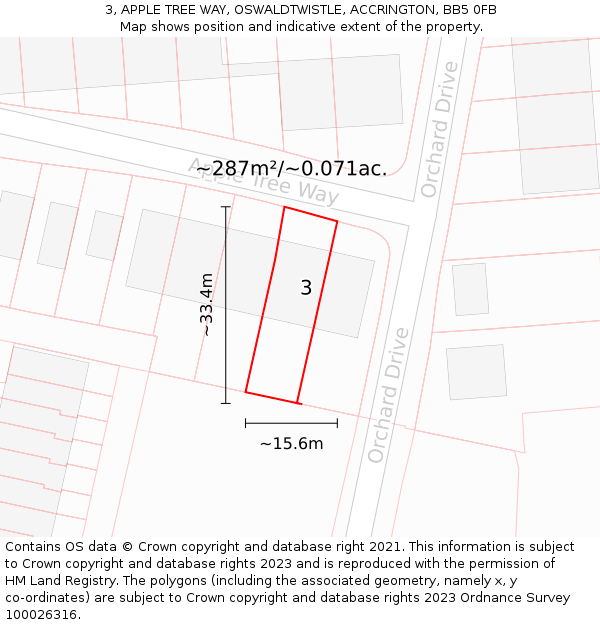 3, APPLE TREE WAY, OSWALDTWISTLE, ACCRINGTON, BB5 0FB: Plot and title map
