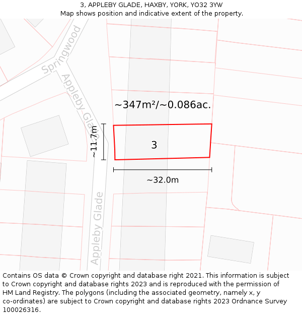 3, APPLEBY GLADE, HAXBY, YORK, YO32 3YW: Plot and title map