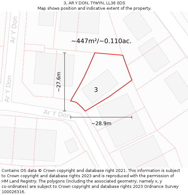 3, AR Y DON, TYWYN, LL36 0DS: Plot and title map