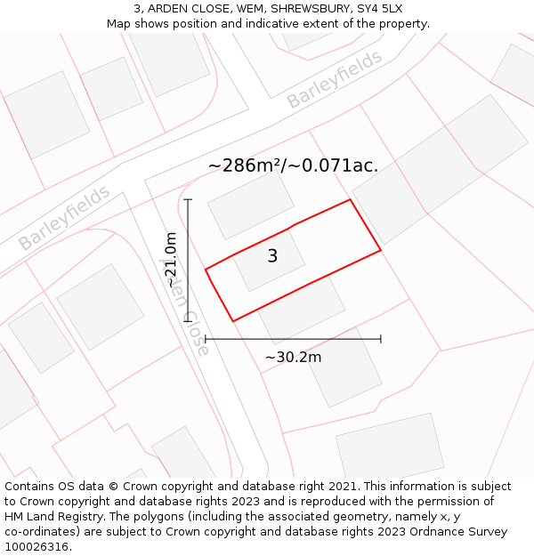 3, ARDEN CLOSE, WEM, SHREWSBURY, SY4 5LX: Plot and title map