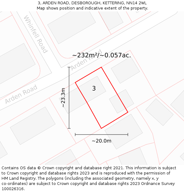 3, ARDEN ROAD, DESBOROUGH, KETTERING, NN14 2WL: Plot and title map