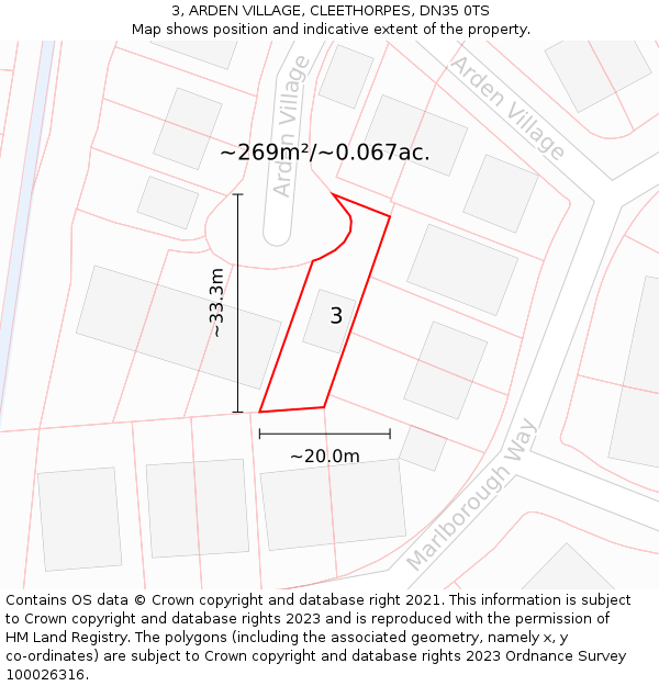 3, ARDEN VILLAGE, CLEETHORPES, DN35 0TS: Plot and title map