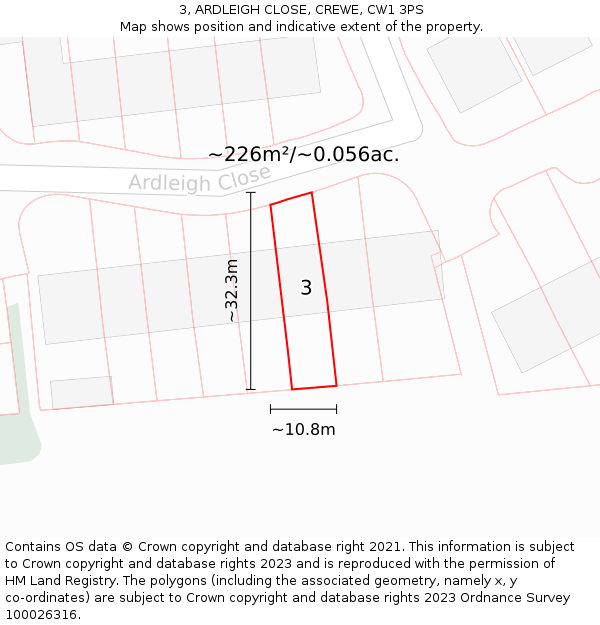 3, ARDLEIGH CLOSE, CREWE, CW1 3PS: Plot and title map