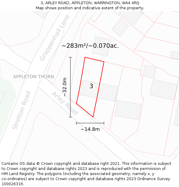 3, ARLEY ROAD, APPLETON, WARRINGTON, WA4 4RQ: Plot and title map