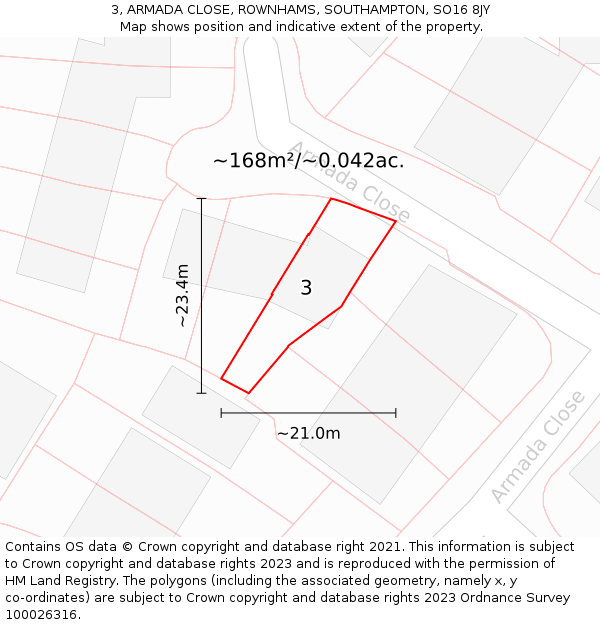 3, ARMADA CLOSE, ROWNHAMS, SOUTHAMPTON, SO16 8JY: Plot and title map