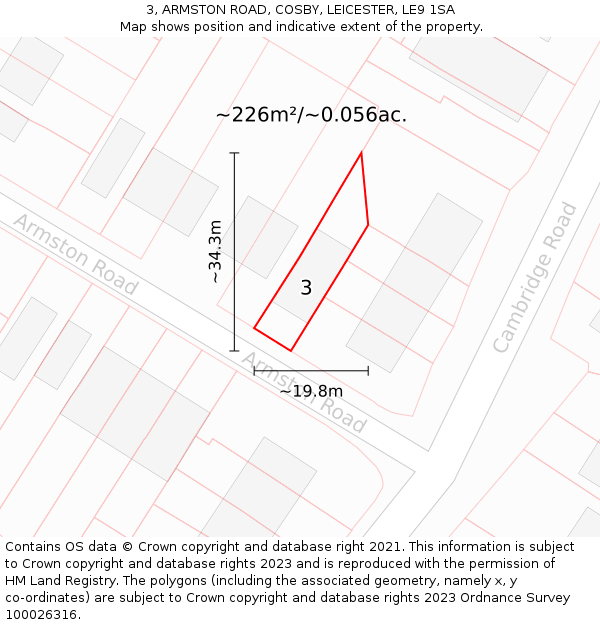 3, ARMSTON ROAD, COSBY, LEICESTER, LE9 1SA: Plot and title map