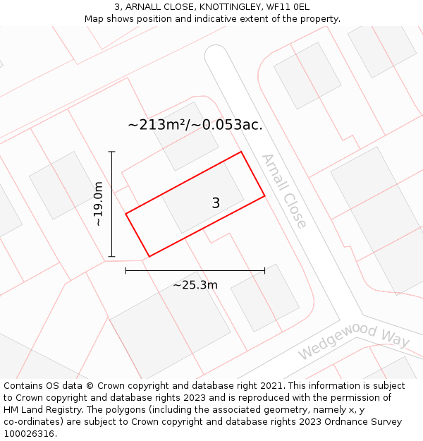 3, ARNALL CLOSE, KNOTTINGLEY, WF11 0EL: Plot and title map