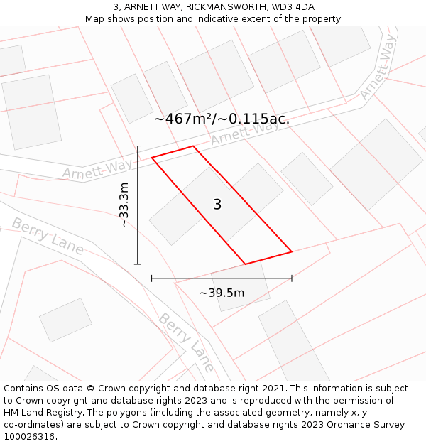 3, ARNETT WAY, RICKMANSWORTH, WD3 4DA: Plot and title map