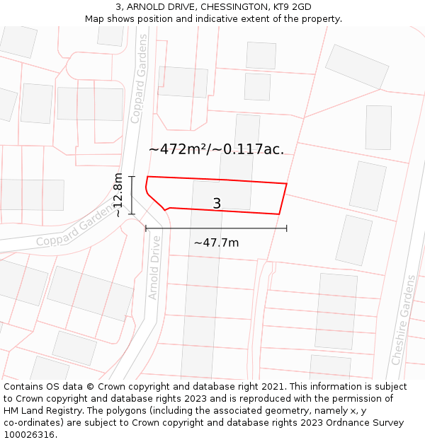 3, ARNOLD DRIVE, CHESSINGTON, KT9 2GD: Plot and title map