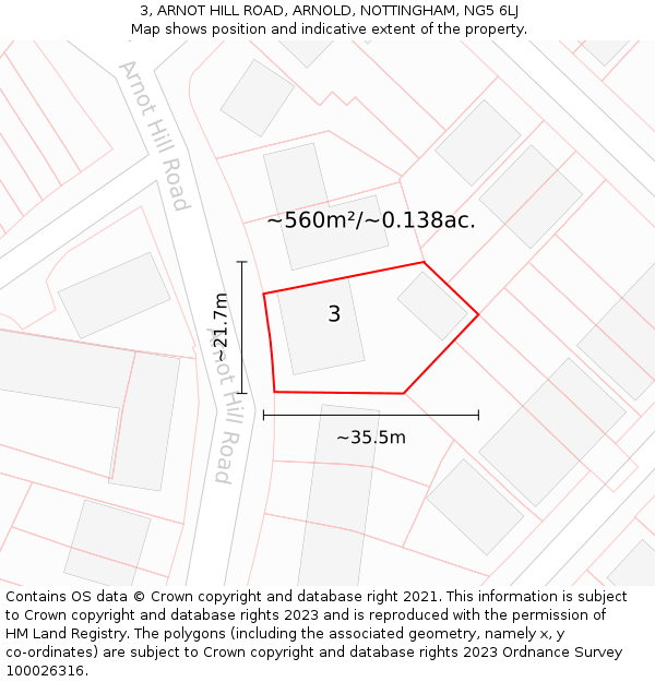 3, ARNOT HILL ROAD, ARNOLD, NOTTINGHAM, NG5 6LJ: Plot and title map