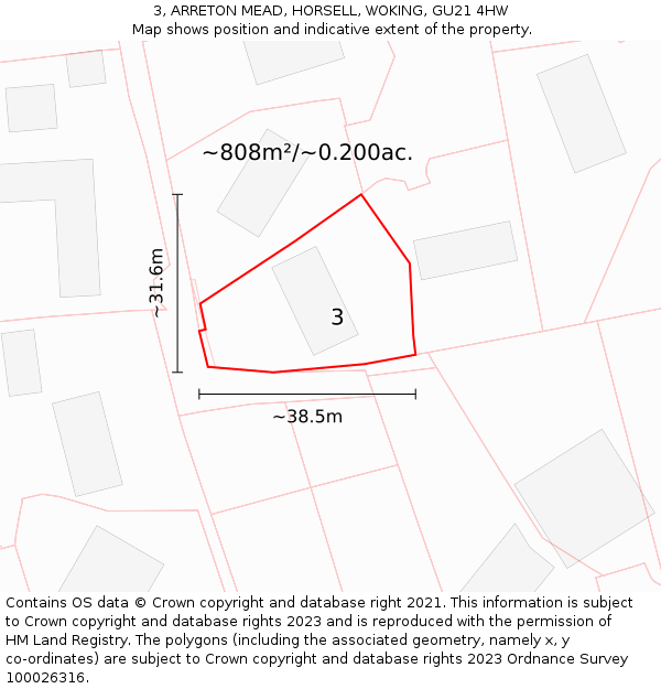 3, ARRETON MEAD, HORSELL, WOKING, GU21 4HW: Plot and title map
