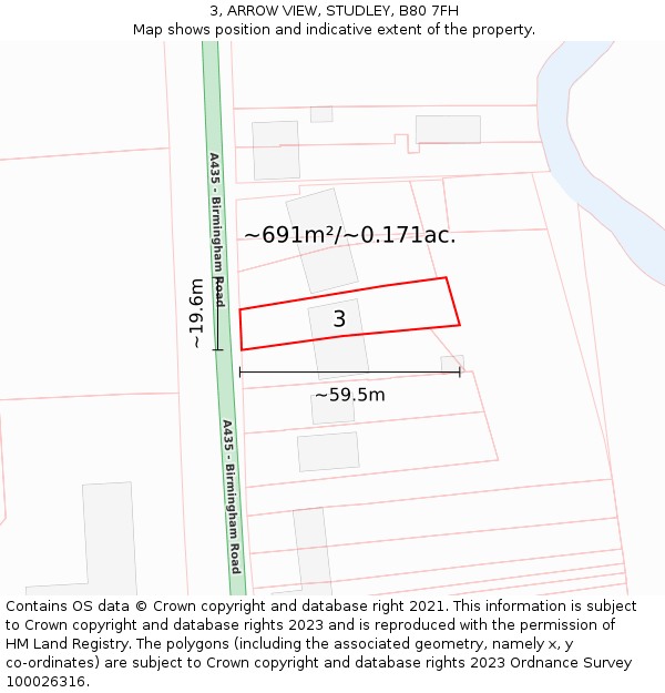 3, ARROW VIEW, STUDLEY, B80 7FH: Plot and title map