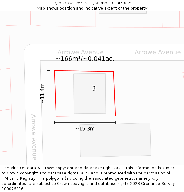 3, ARROWE AVENUE, WIRRAL, CH46 0RY: Plot and title map