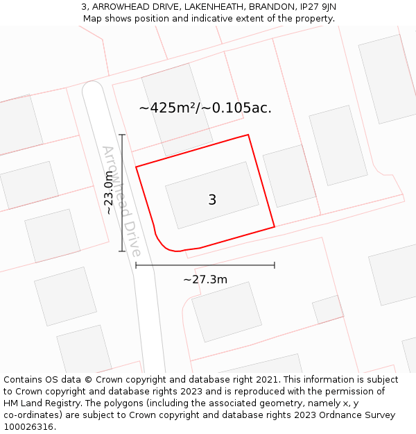 3, ARROWHEAD DRIVE, LAKENHEATH, BRANDON, IP27 9JN: Plot and title map