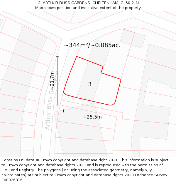 3, ARTHUR BLISS GARDENS, CHELTENHAM, GL50 2LN: Plot and title map