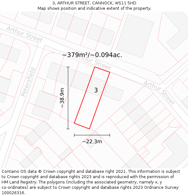 3, ARTHUR STREET, CANNOCK, WS11 5HD: Plot and title map