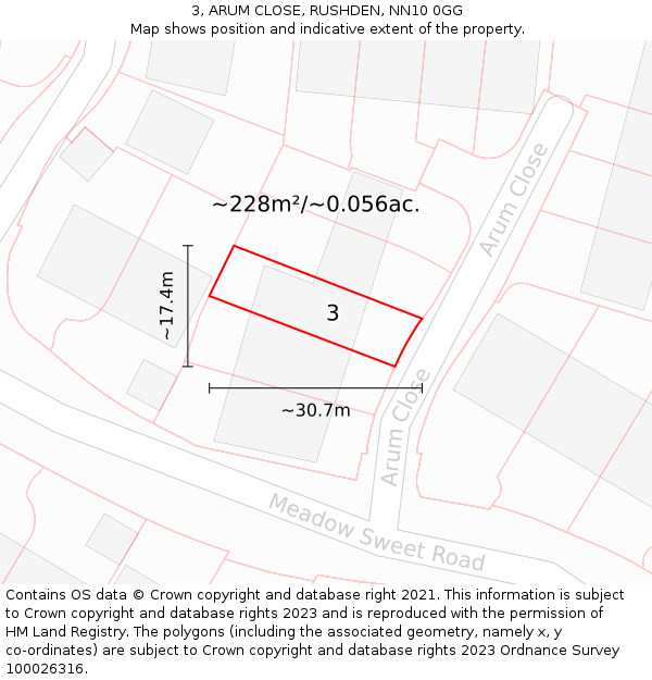 3, ARUM CLOSE, RUSHDEN, NN10 0GG: Plot and title map