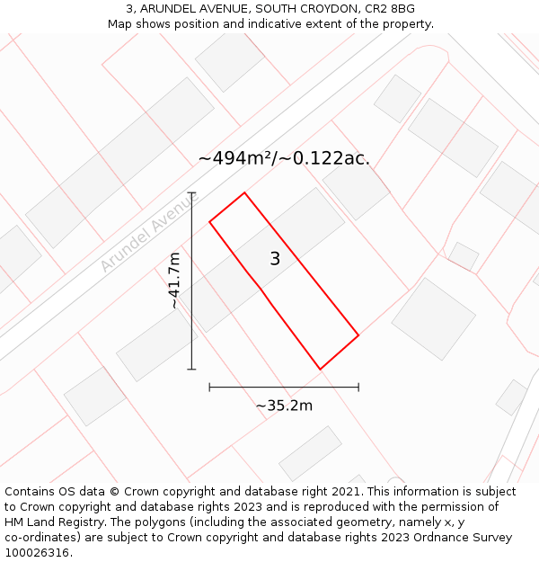 3, ARUNDEL AVENUE, SOUTH CROYDON, CR2 8BG: Plot and title map