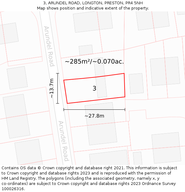 3, ARUNDEL ROAD, LONGTON, PRESTON, PR4 5NH: Plot and title map