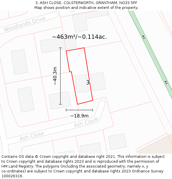 3, ASH CLOSE, COLSTERWORTH, GRANTHAM, NG33 5PF: Plot and title map