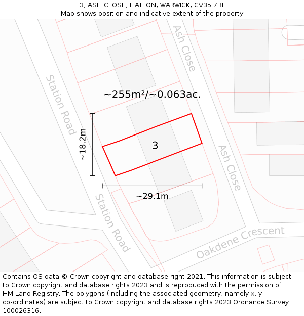 3, ASH CLOSE, HATTON, WARWICK, CV35 7BL: Plot and title map