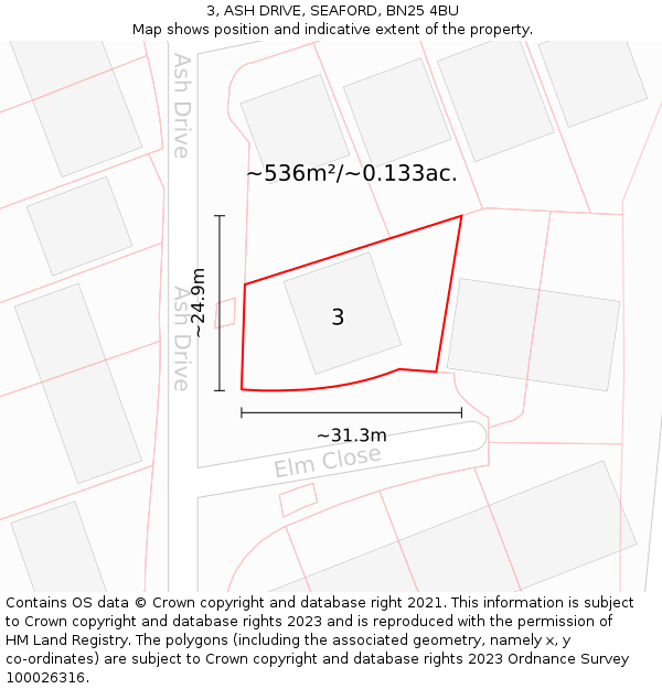 3, ASH DRIVE, SEAFORD, BN25 4BU: Plot and title map