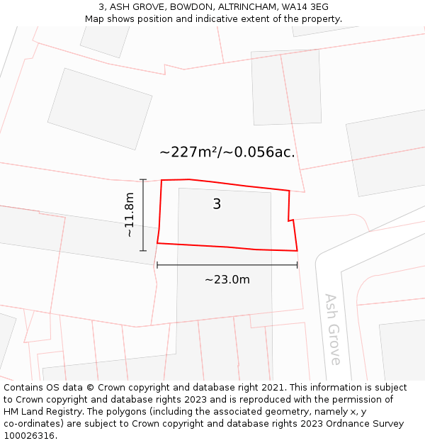 3, ASH GROVE, BOWDON, ALTRINCHAM, WA14 3EG: Plot and title map