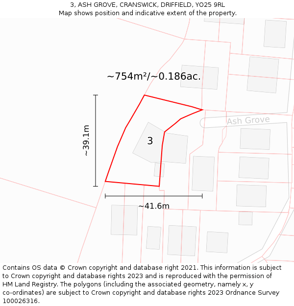 3, ASH GROVE, CRANSWICK, DRIFFIELD, YO25 9RL: Plot and title map