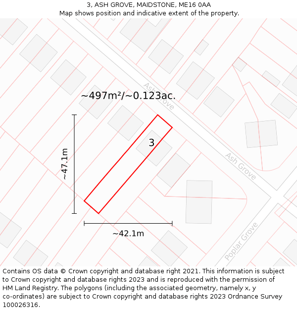 3, ASH GROVE, MAIDSTONE, ME16 0AA: Plot and title map