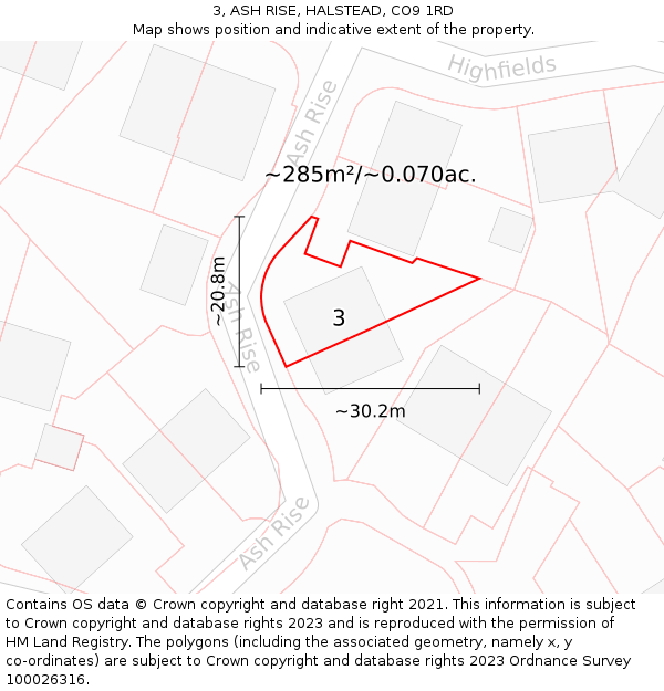 3, ASH RISE, HALSTEAD, CO9 1RD: Plot and title map