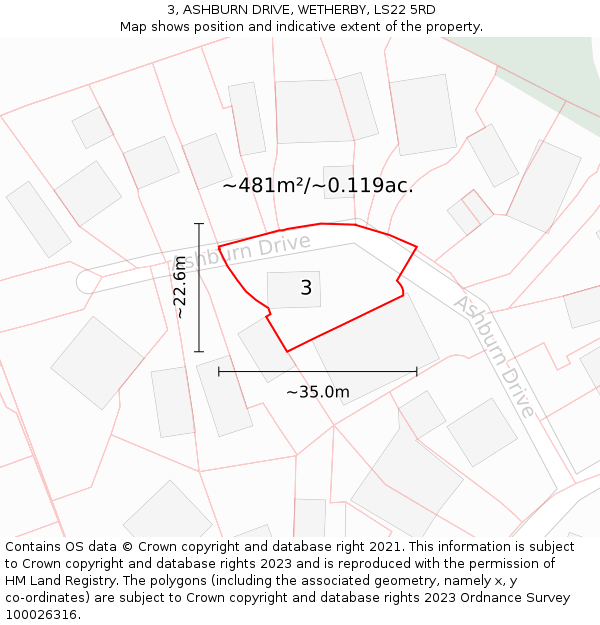 3, ASHBURN DRIVE, WETHERBY, LS22 5RD: Plot and title map