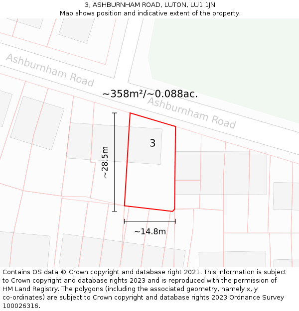 3, ASHBURNHAM ROAD, LUTON, LU1 1JN: Plot and title map