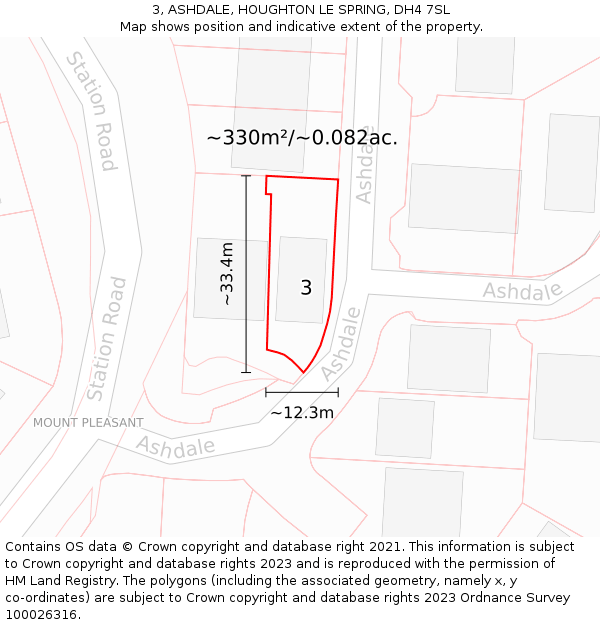 3, ASHDALE, HOUGHTON LE SPRING, DH4 7SL: Plot and title map