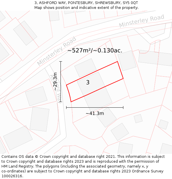 3, ASHFORD WAY, PONTESBURY, SHREWSBURY, SY5 0QT: Plot and title map