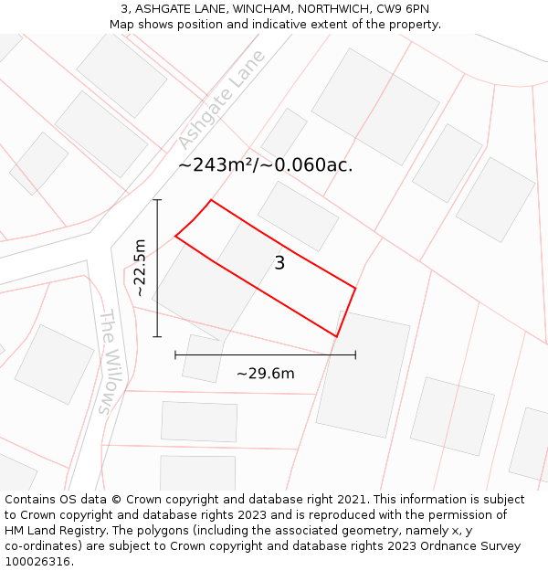 3, ASHGATE LANE, WINCHAM, NORTHWICH, CW9 6PN: Plot and title map